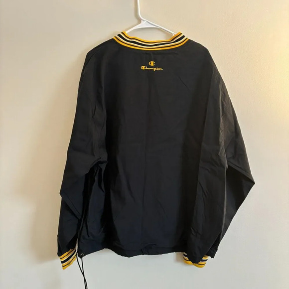 VTG Y2K Champion Windbreaker Sweatshirt Black and Yellow Logo - Mens Size Large - Picture 6 of 10